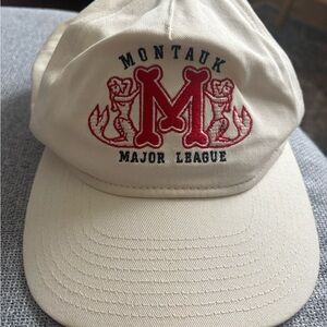 Anthropologie Cream and Red Montauk Major League Hat